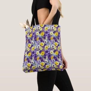 Bolso De Tela Pequeños Pansies morados y amarillos