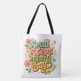 Bolso De Tela Pequeños Pasos Cada Día Floral Retro Motivacional