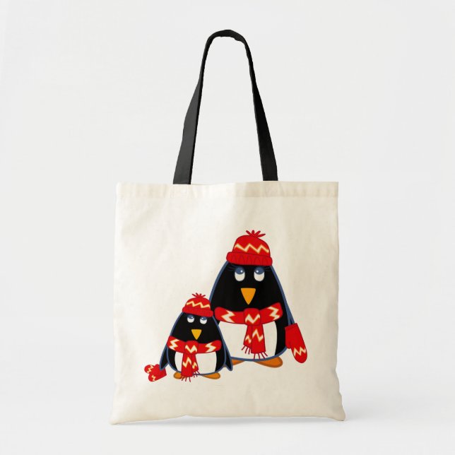 Bolso De Tela Pequeños Pingüinos. Regalo de navidades (Frente)