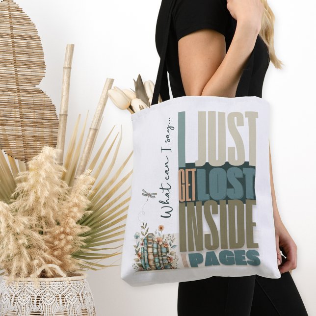 Bolso De Tela Perdido en las páginas Autor leyendo libro (Personalized Bookish Tote Bags with Name and Book Club or Other Custom Text for Book Lovers)