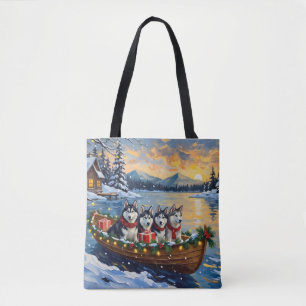 Bolso De Tela Pereza de Navidad de Malamute de Alaska Barco Fies