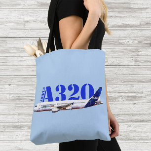 Bolso De Tela Perfil de dibujo de la acuarela del Airbus A320