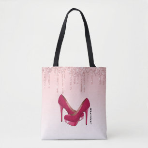 Bolso De Tela Perforaciones modernas de Purpurina rosado y tacon
