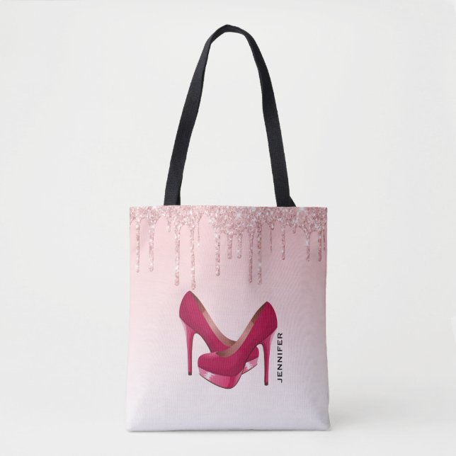Bolso De Tela Perforaciones modernas de Purpurina rosado y tacon (Anverso)