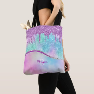 Bolso De Tela Perforaciones y espárragos de Purpurina púrpura, n
