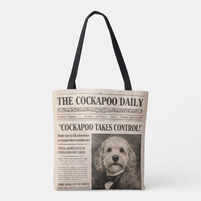 Bolso De Tela Periódico Antiguo de Cockapoo  (Reverso)