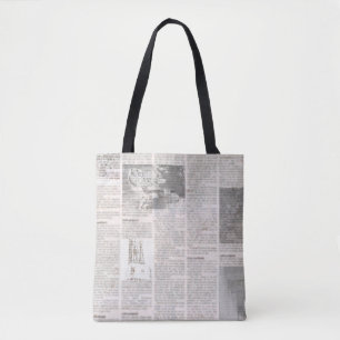 Bolso De Tela Periódico con texto antiguo ilegible. Grunge vint