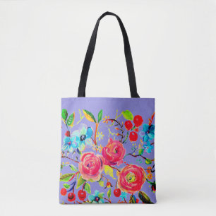 Bolso De Tela Periwinkle de flor de Rosa y cerezo
