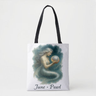 Bolso De Tela Perla de Junio - Sirena encantada y piedra de naci