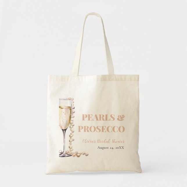 Bolso De Tela Perlas de oro elegantes y ducha de novia Prosecco (Frente)