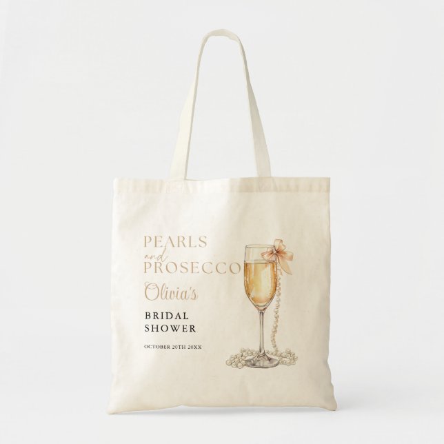 Bolso De Tela Perlas Y Prosecco Elegante Ducha Bridal (Frente)