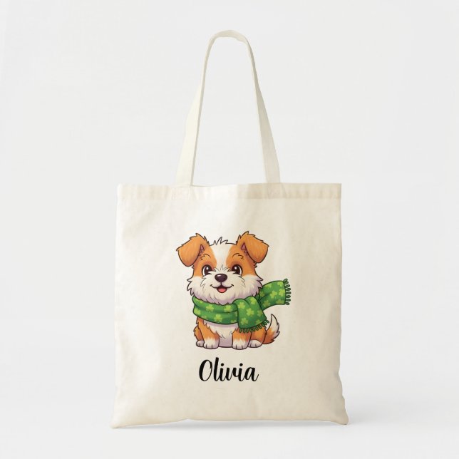 Bolso De Tela Perrito Adorable con Bufanda de Trébol (Frente)