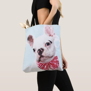 Bolso De Tela Perrito del bulldog francés con el arco rosado