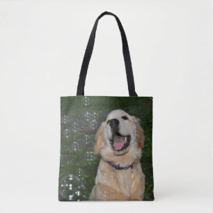 Bolso De Tela Perrito del golden retriever en burbujas