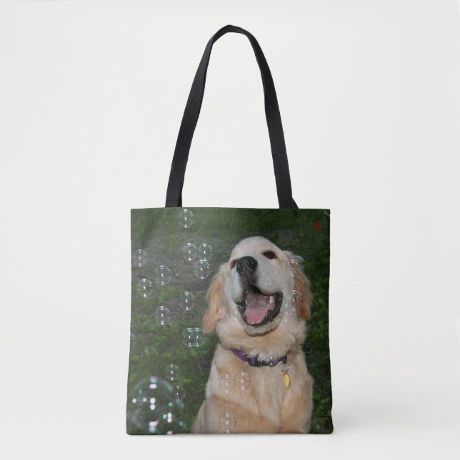 Bolso De Tela Perrito del golden retriever en burbujas (Anverso)