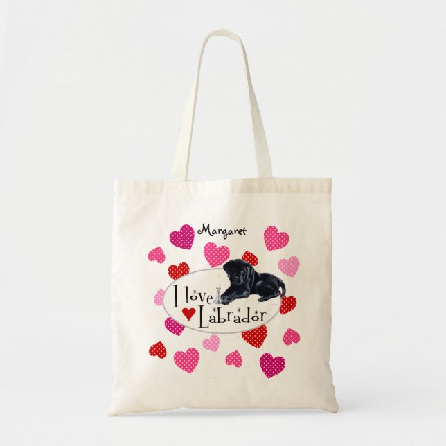 Bolso De Tela Perrito negro personalizado de Labrador (Frente)