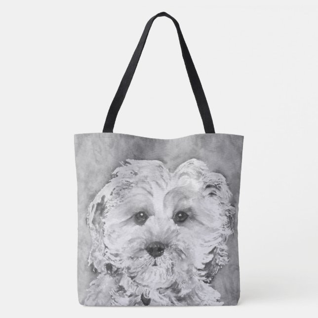 Bolso De Tela Perrito "Ollie" de Cavapoo. (Reverso)