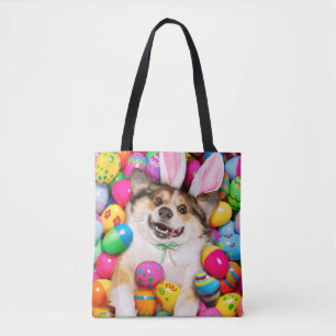 Bolso De Tela Perro acostado sobre huevos de Pascua