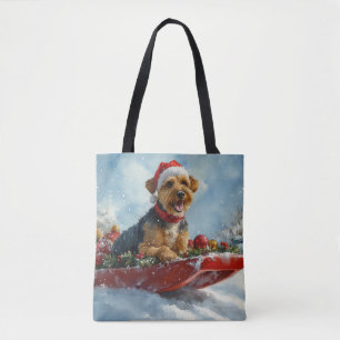 Bolso De Tela Perro Airedale en Trineo Deja que Nieve Navidad