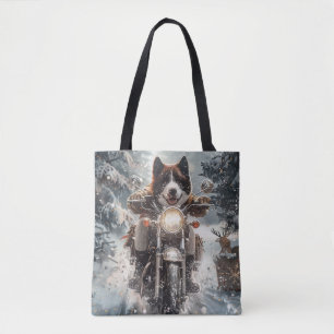 Bolso De Tela Perro Akita Americano Montando Motocicleta Navidad