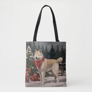 Bolso De Tela Perro Akita en Navidad con nieve