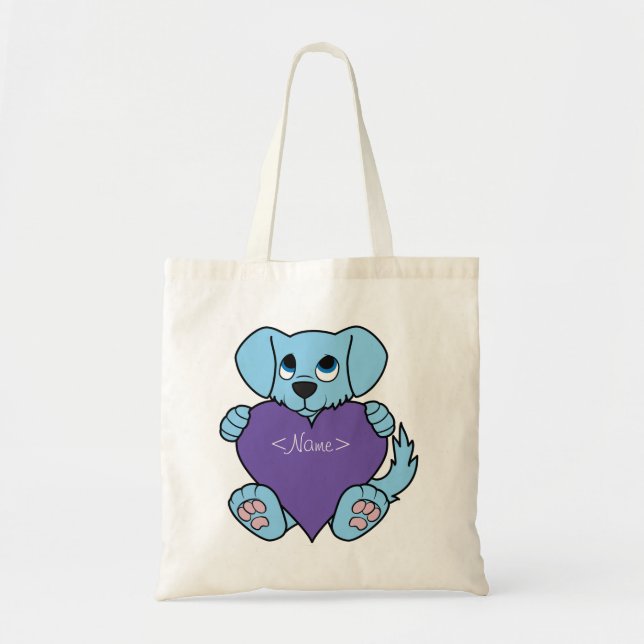 Bolso De Tela Perro azul del el día de San Valentín con Purple (Frente)