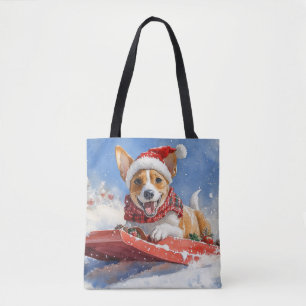 Bolso De Tela Perro Basenji en Trineo Deja que Nieve Navidad