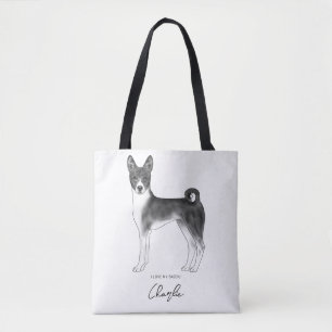 Bolso De Tela Perro Basenji Lindo en Negro y Blanco & Texto Pers