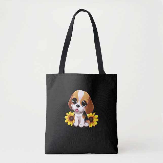 Bolso De Tela Perro beagle con girasoles 3 (Anverso)