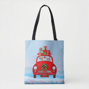 Bolso De Tela Perro Beagle En Coche Con Santa Claus