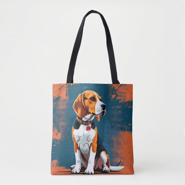Bolso De Tela Perro Beagle en fondo abstracto (Anverso)