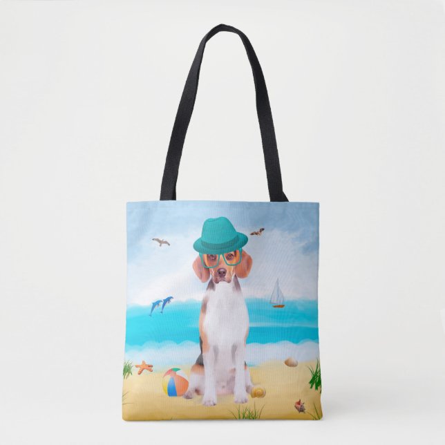 Bolso De Tela Perro Beagle En La Playa (Anverso)