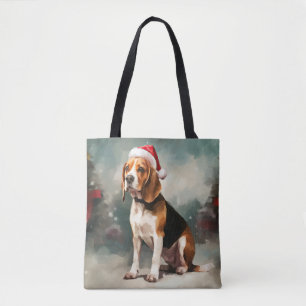 Bolso De Tela Perro beagle en Navidades de nieve