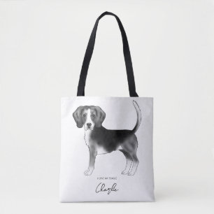 Bolso De Tela Perro Beagle en negro y blanco y texto personaliza