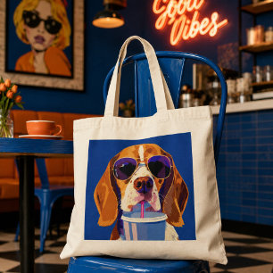 Bolso De Tela Perro Beagle Genial Bebiendo Refresco Vibra de Ver