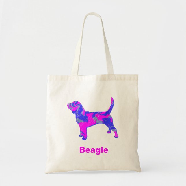 Bolso De Tela Perro Beagle rosa caliente y azul (Frente)