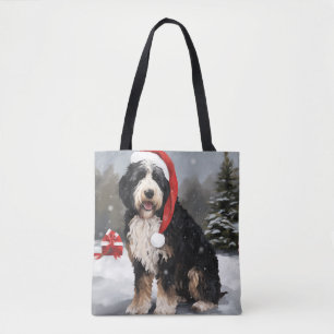 Bolso De Tela Perro Bernedoodle en Navidades de Nieve