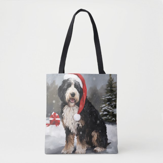 Bolso De Tela Perro Bernedoodle en Navidades de Nieve (Anverso)