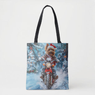 Bolso De Tela Perro Biewer Terrier montando motocicleta Navidad
