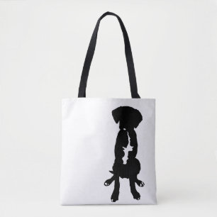 Bolso De Tela Perro blanco negro de la silueta del boxeador del