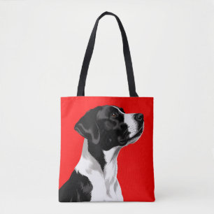 Bolso De Tela Perro Blanco y Negro sobre Fondo Rojo Intenso