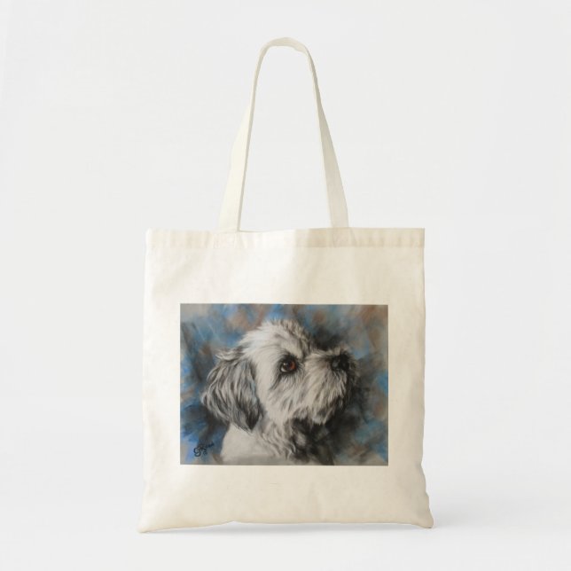 Bolso De Tela Perro blanquecino maltés/shih zu con esponjosidad (Frente)