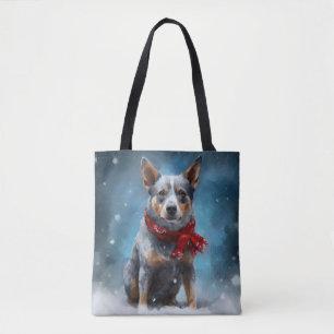 Bolso De Tela Perro Blue Heeler en Navidad con Nieve