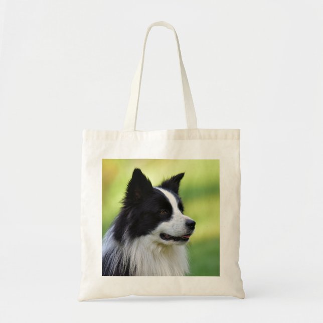 Bolso De Tela Perro Border Collie negro y blanco (Frente)