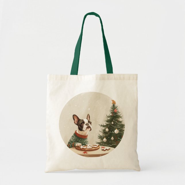 Bolso De Tela Perro Boston Terrier de Navidad (Frente)
