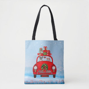 Bolso De Tela Perro Boston Terrier en coche con Papá Noel