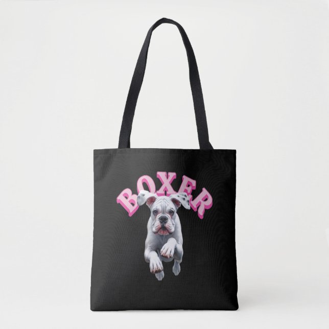 Bolso De Tela Perro boxer blanco juguetón (Anverso)