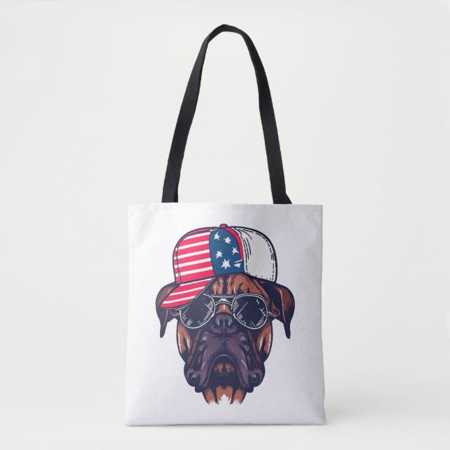Bolso De Tela Perro Boxer Con Azul Rojo Blanco (Anverso)