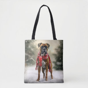 Bolso De Tela Perro Boxer en Navidad con nieve