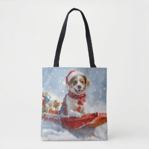 Bolso De Tela Perro Brittany Spaniel en Trineo de Navidad